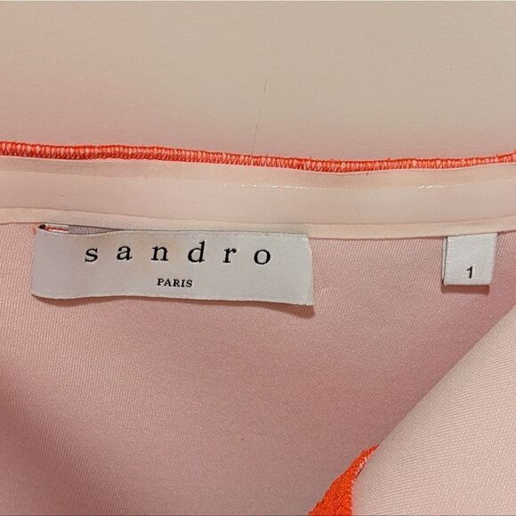 EUC Sandro Paris Size 1 Neon Orange Neoprene Mini Ruffle Dress - Picture 8 of 8